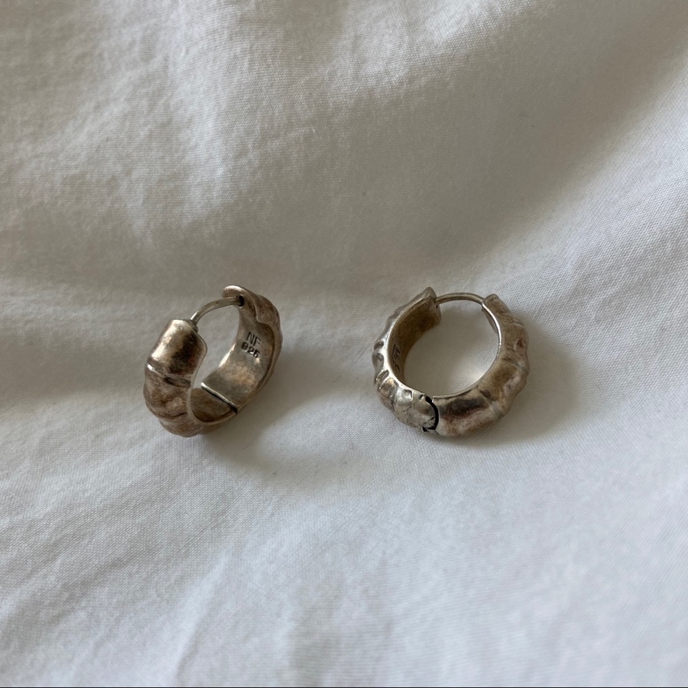 Vintage 925 Silver Bamboo Hoop Earrings